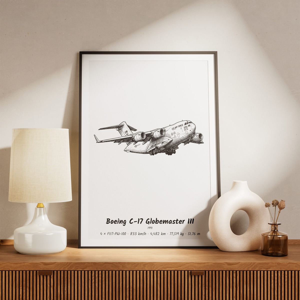 Framed Boeing C-17 Globemaster III Print on a Shelf
