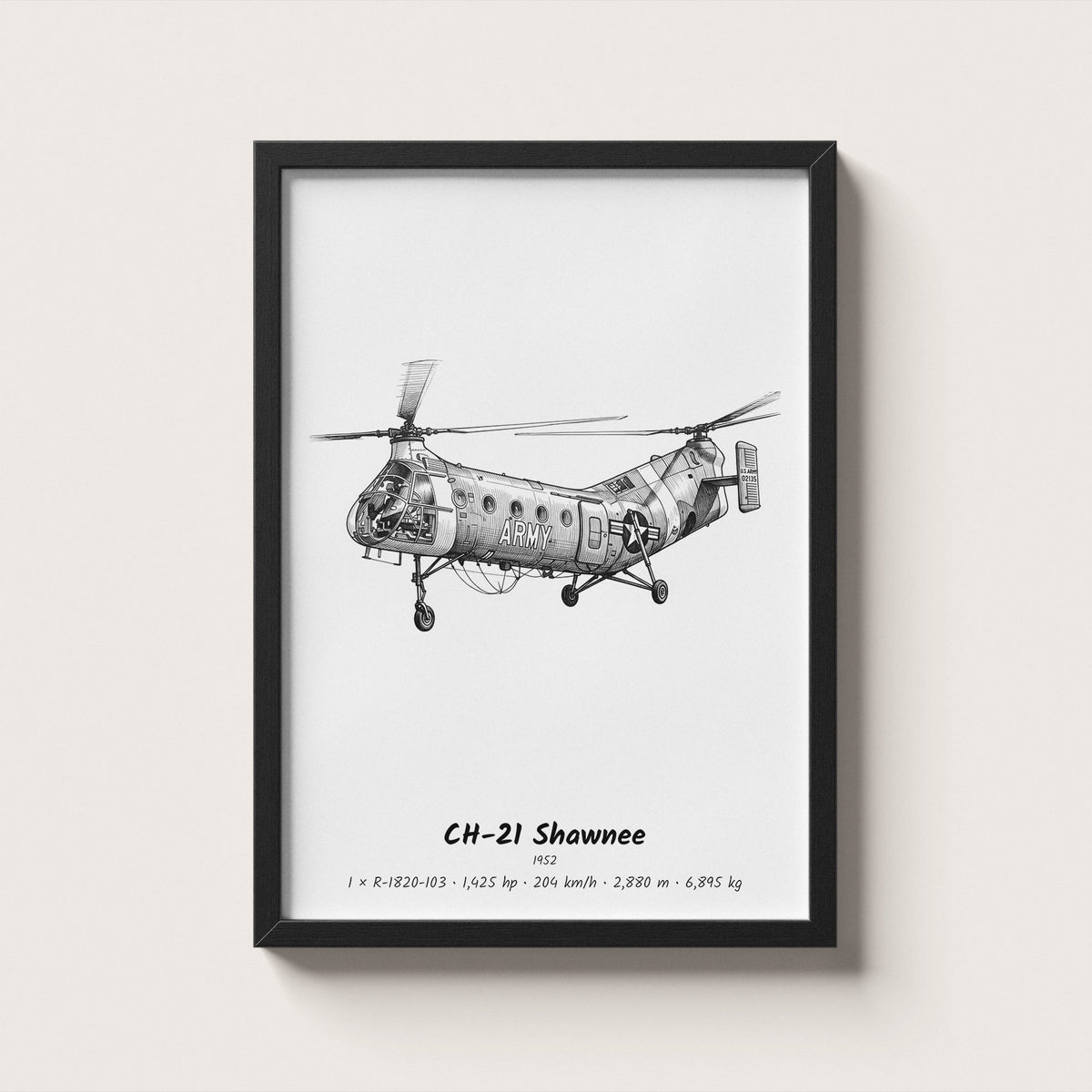 Boeing Vertol CH-21 Shawnee Helicopter Wall Art
