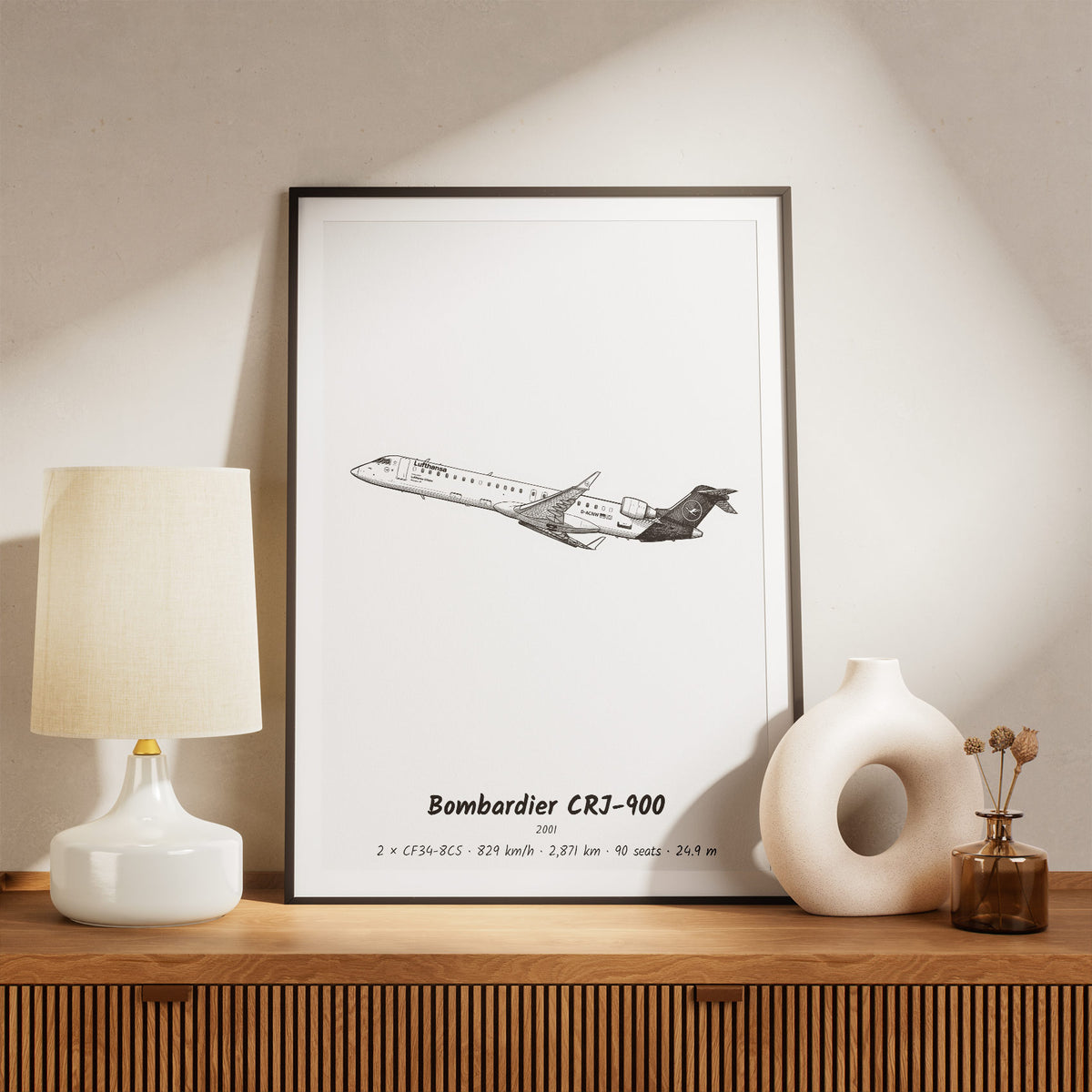 Framed CRJ-900 Print on a Shelf