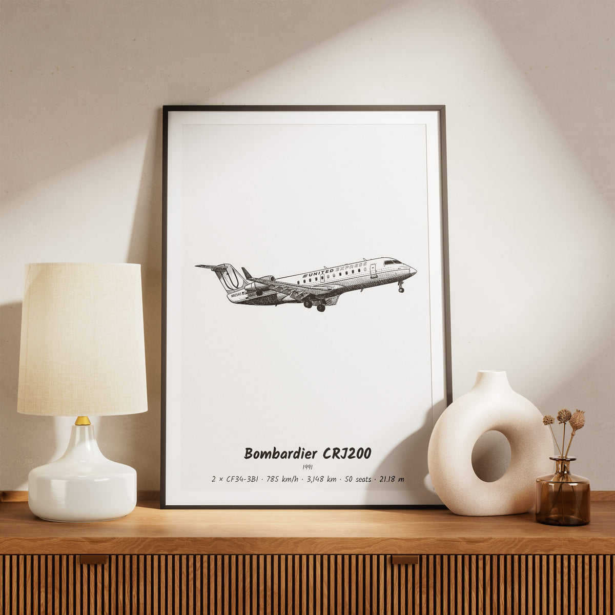 Framed CRJ200 Print on a Shelf