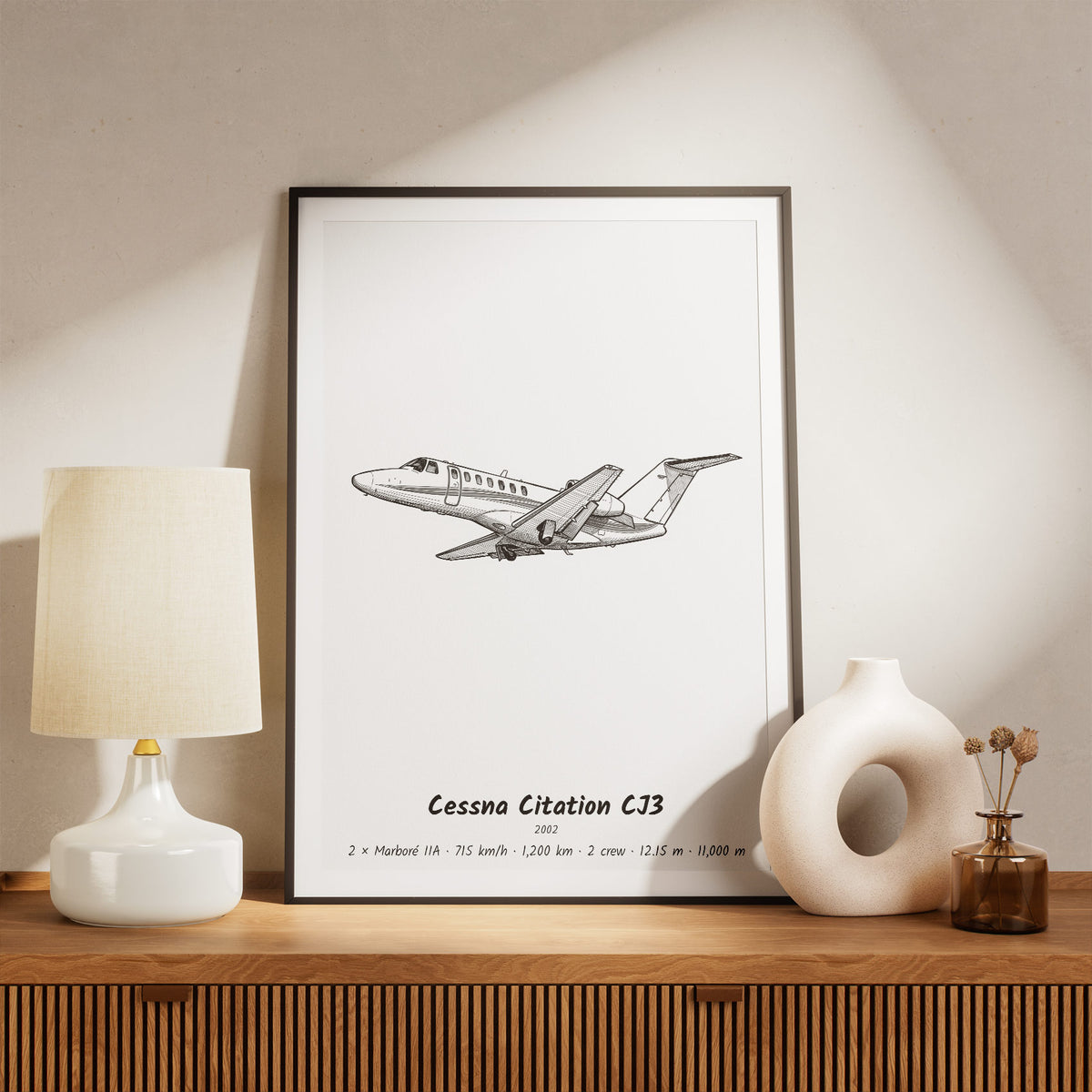 Framed Citation CJ3 Print on a Shelf