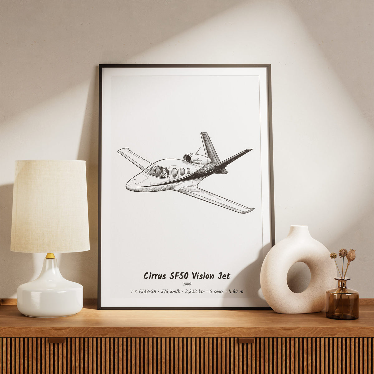 Framed SF50 Vision Jet Print on a Shelf