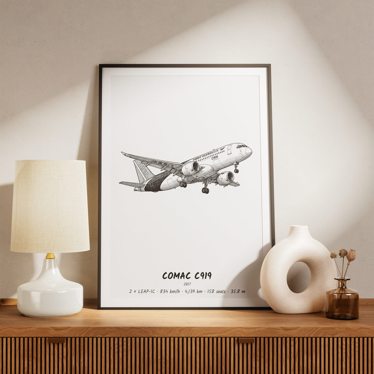 Framed C919 Print on a Shelf