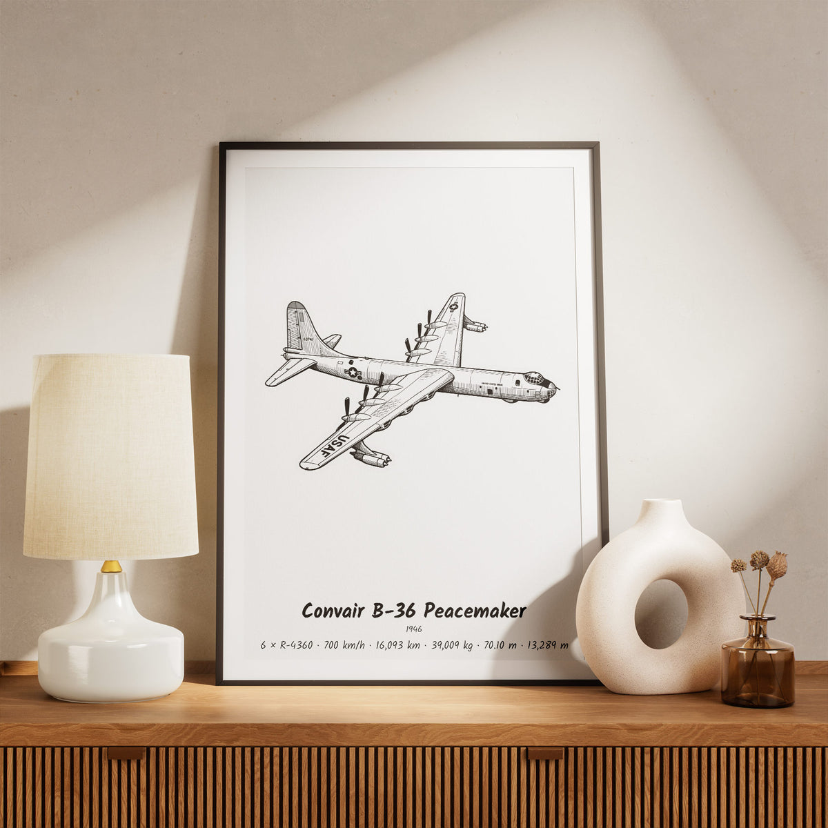 Framed Convair B-36 Peacemaker Print on a Shelf
