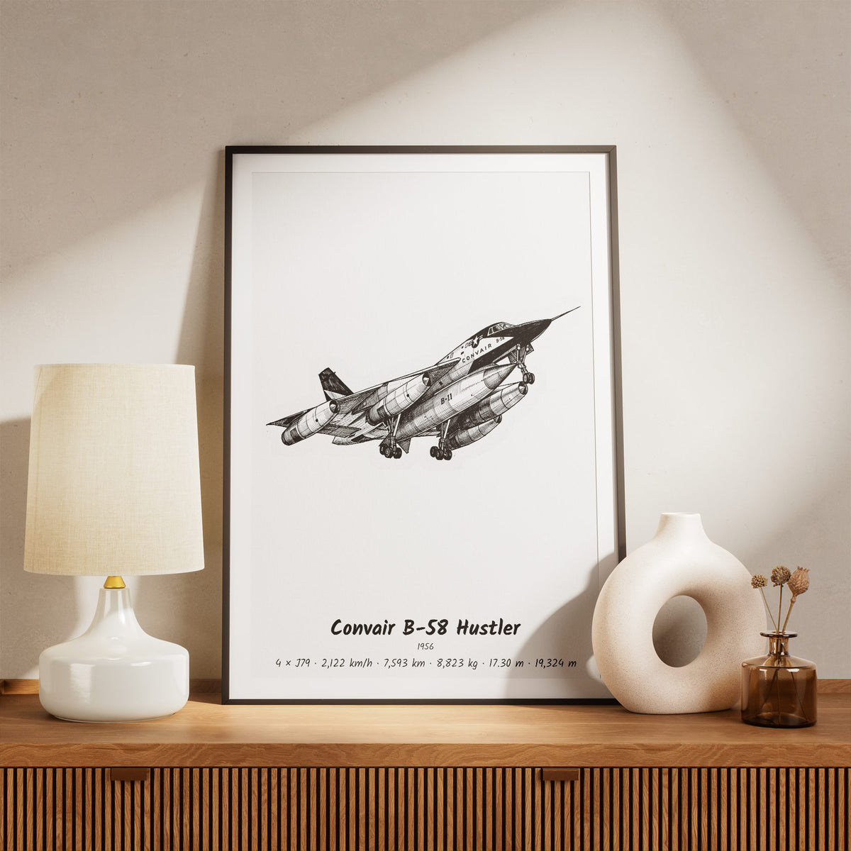 Framed Convair B-58 Hustler Print on a Shelf
