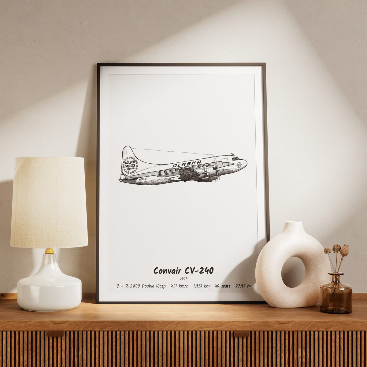 Framed CV-240 Print on a Shelf