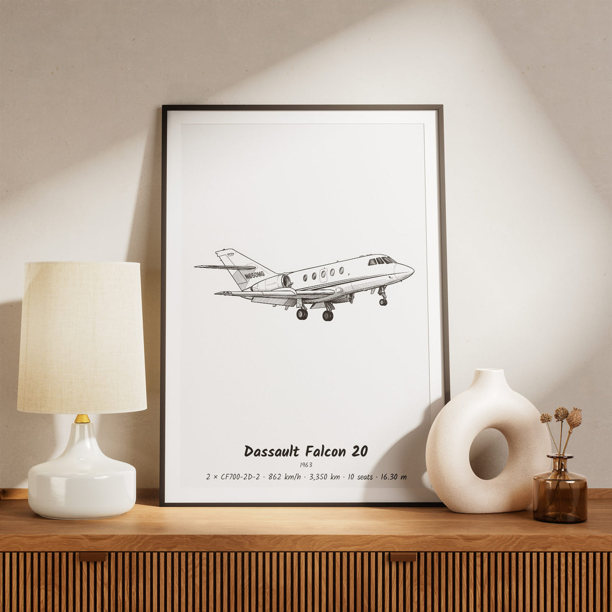Framed Falcon 20 Print on a Shelf