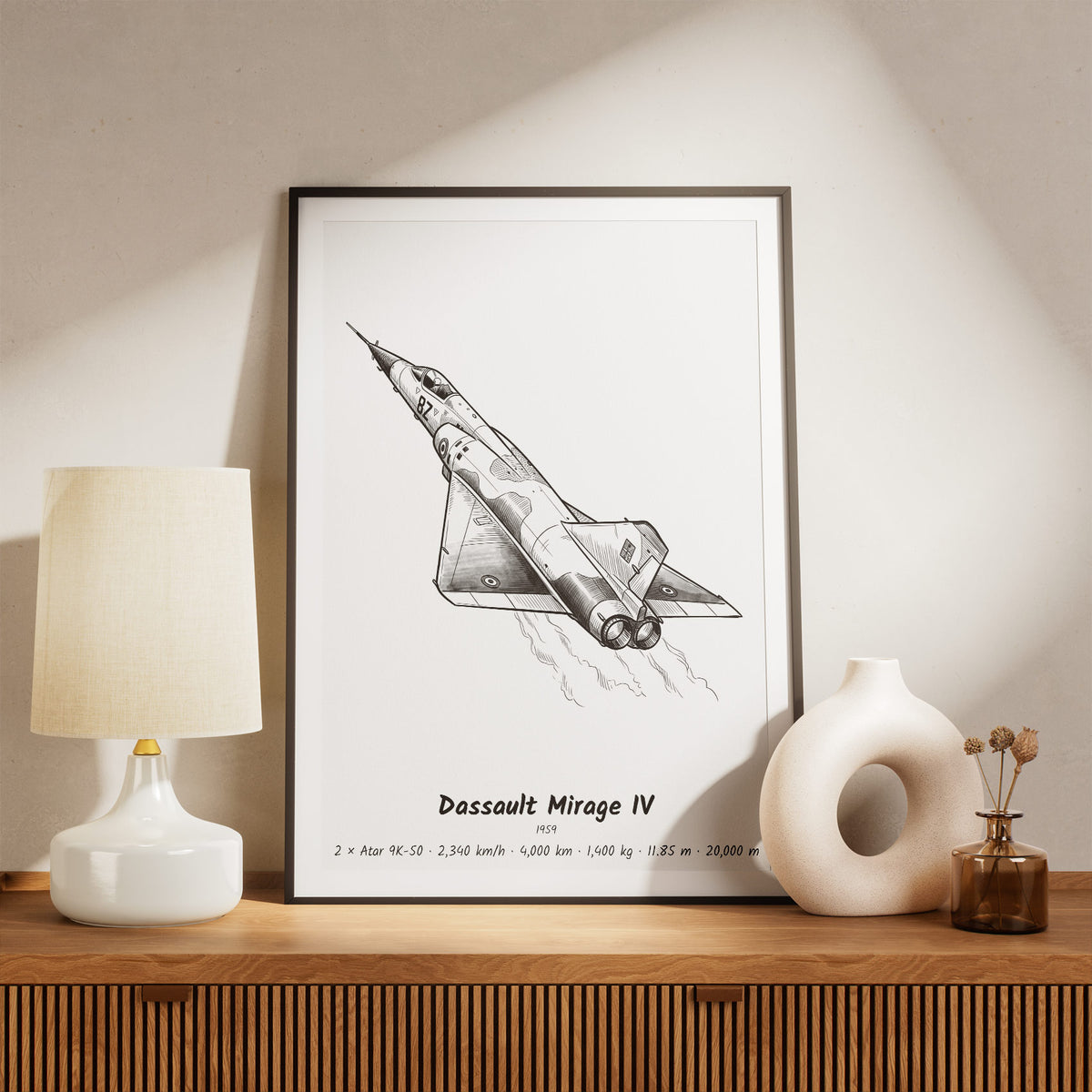 Framed Dassault Mirage IV Print on a Shelf