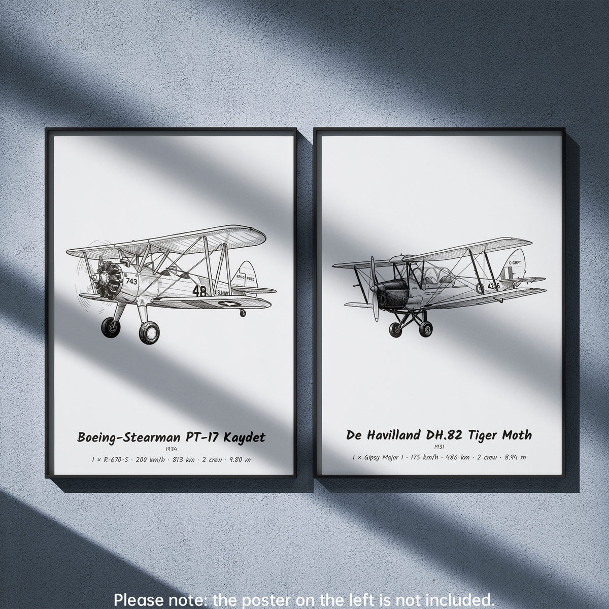 De Havilland DH.82 Tiger Moth Wall Art Paired with Boeing-Stearman PT-17 Kaydet