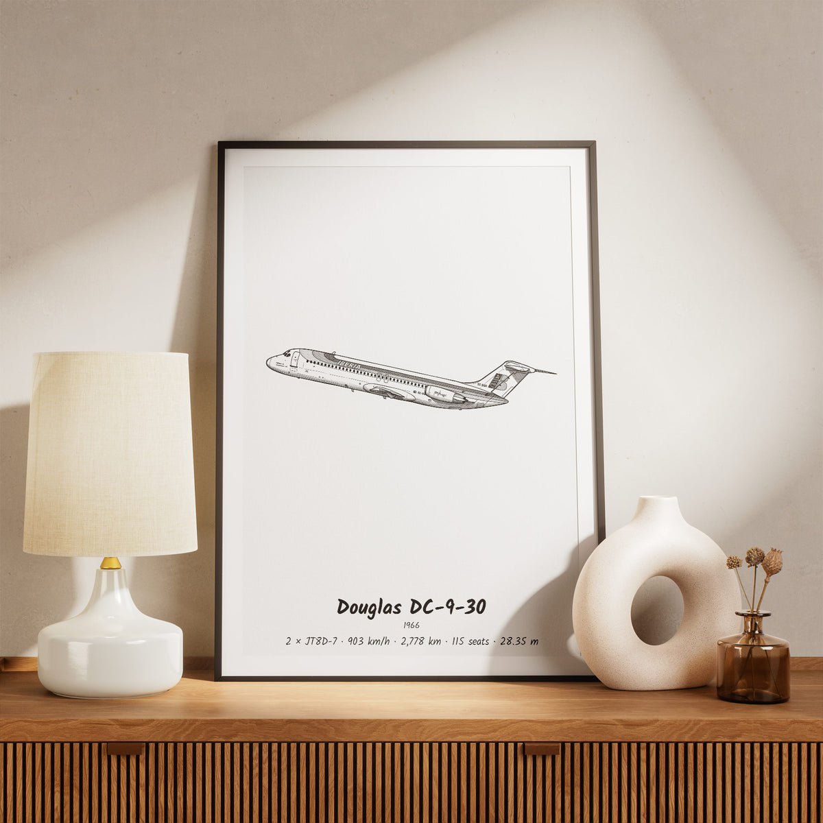 Framed DC-9-30 Print on a Shelf