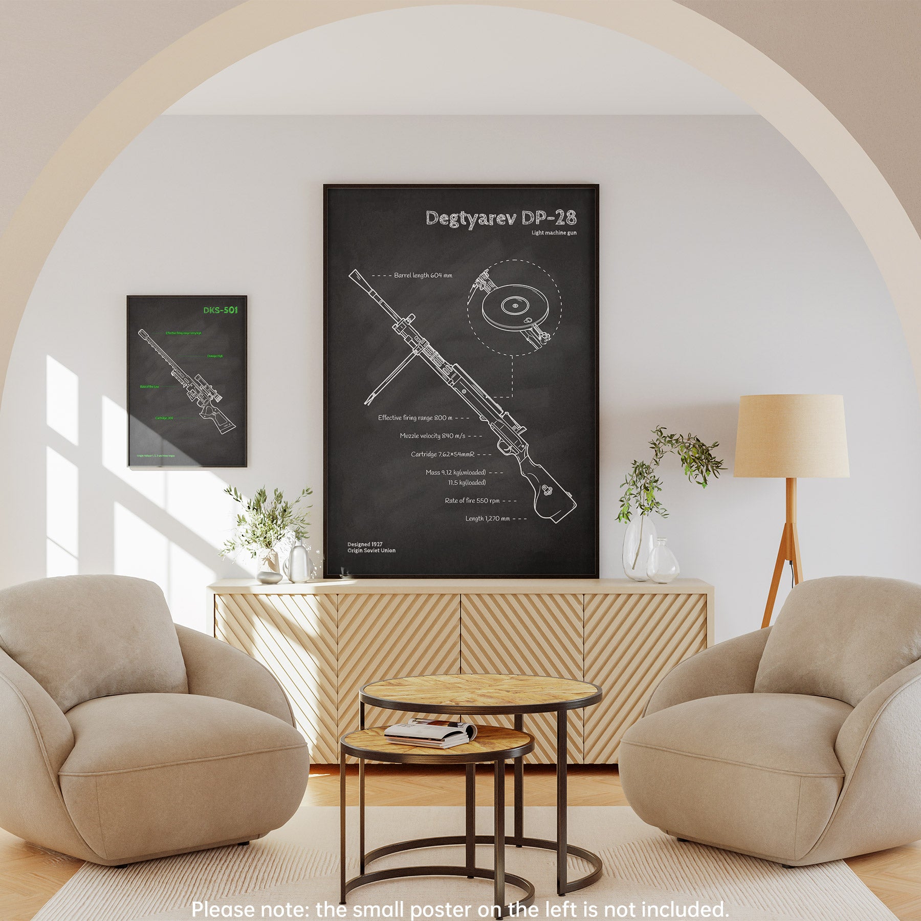 DP-28 machine gun blueprint wall art - military poster decor in living room