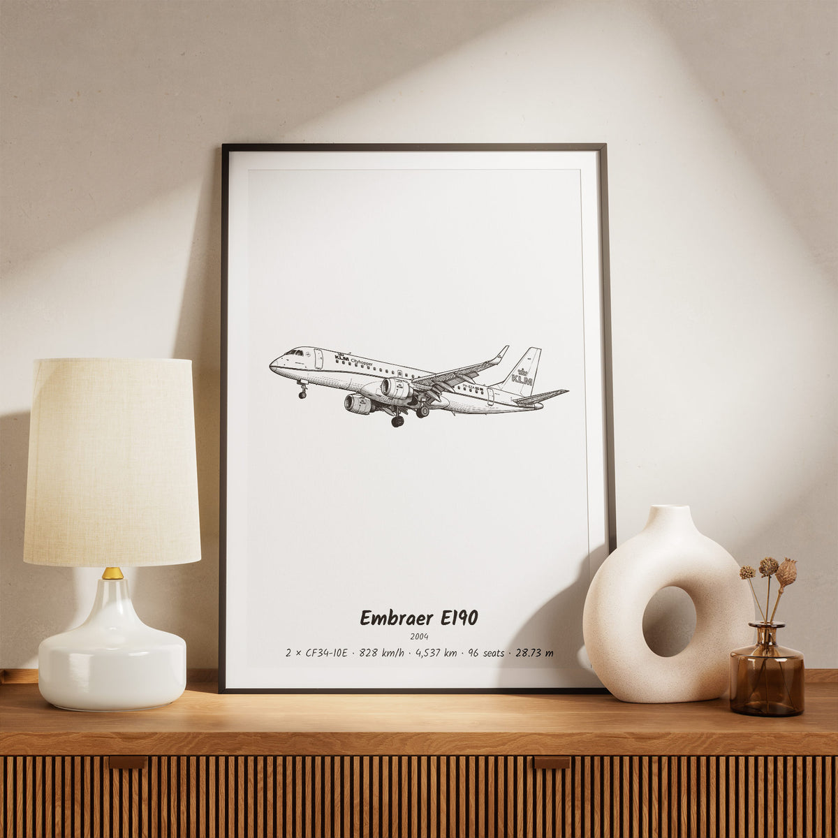 Framed E190 Print on a Shelf
