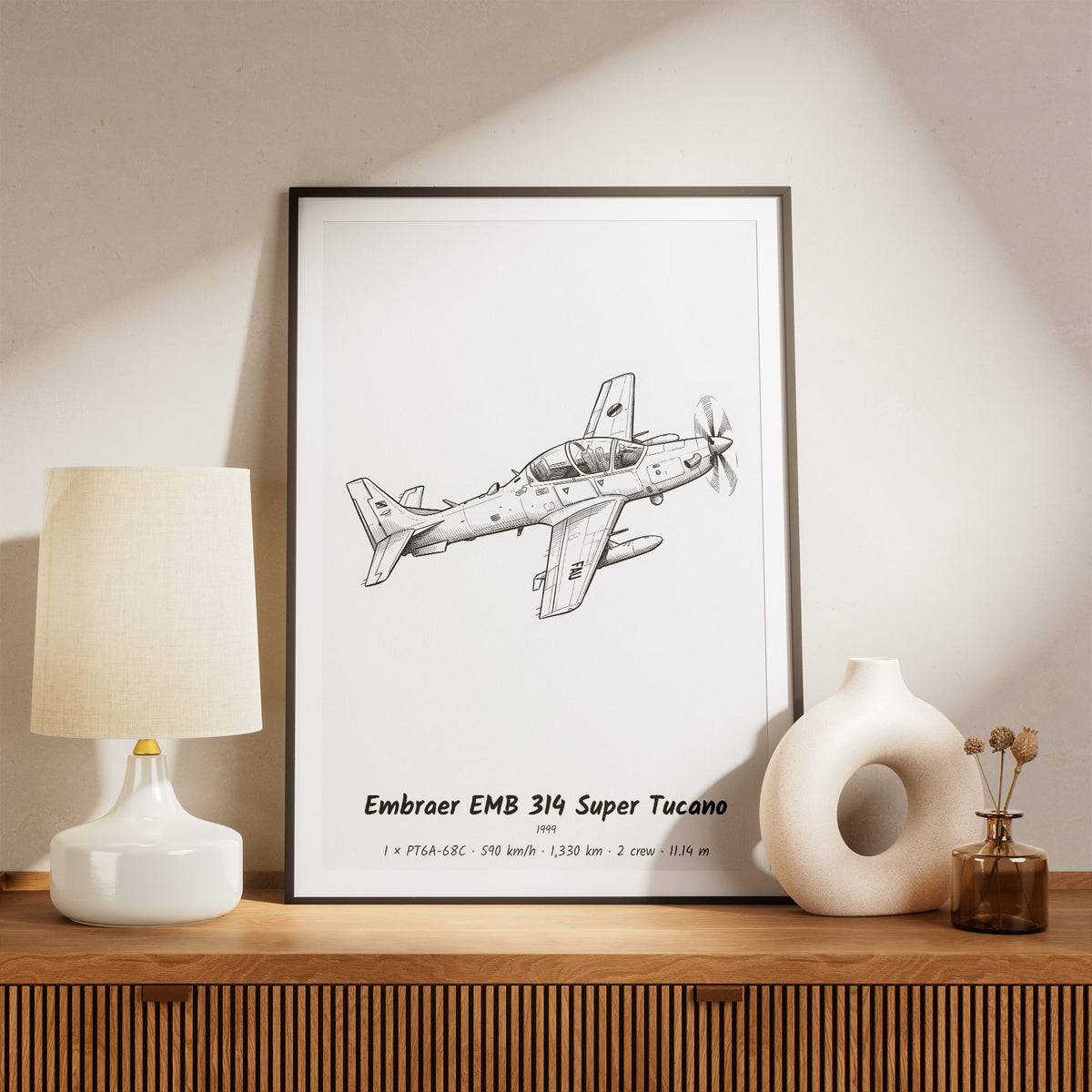 Framed Embraer EMB 314 Super Tucano Print on a Shelf