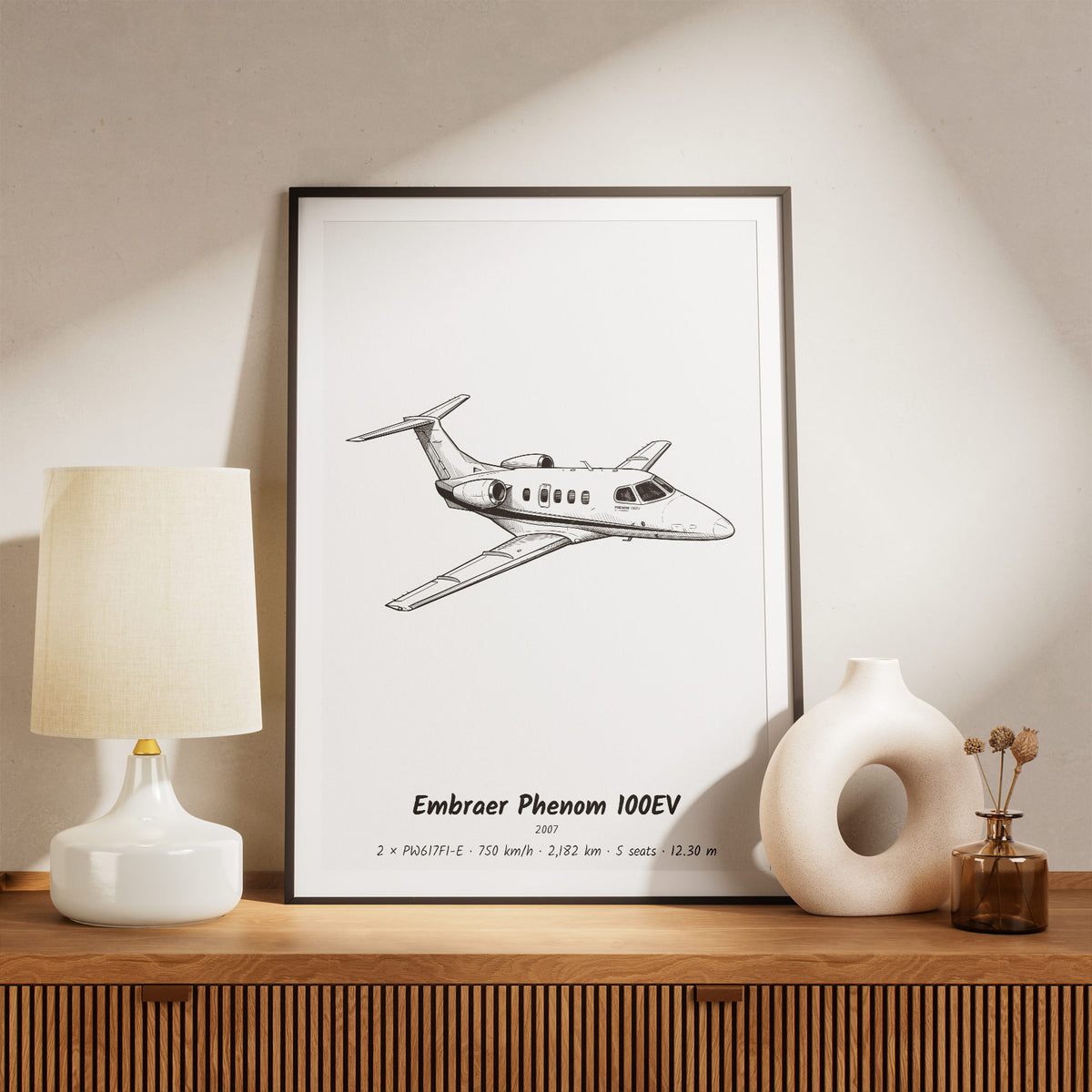 Framed Phenom 100EV Print on a Shelf
