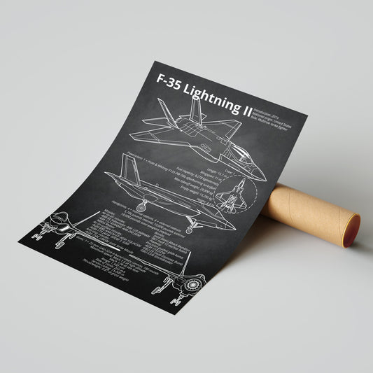 F-35 Lightning II blueprint poster ready to ship – aviation blueprint print
