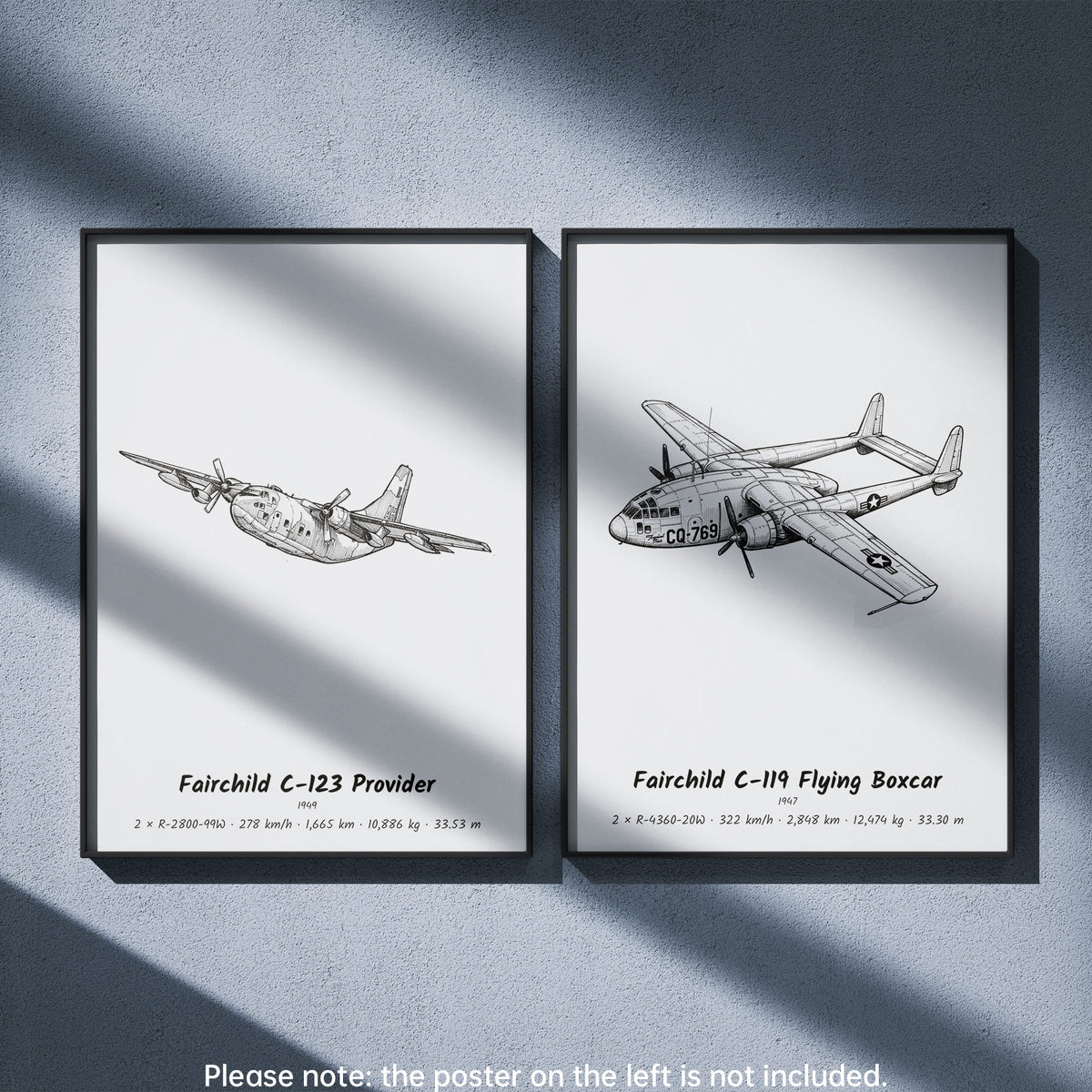 Fairchild C-119 Flying Boxcar Wall Art Paired with Fairchild C-123 Provider
