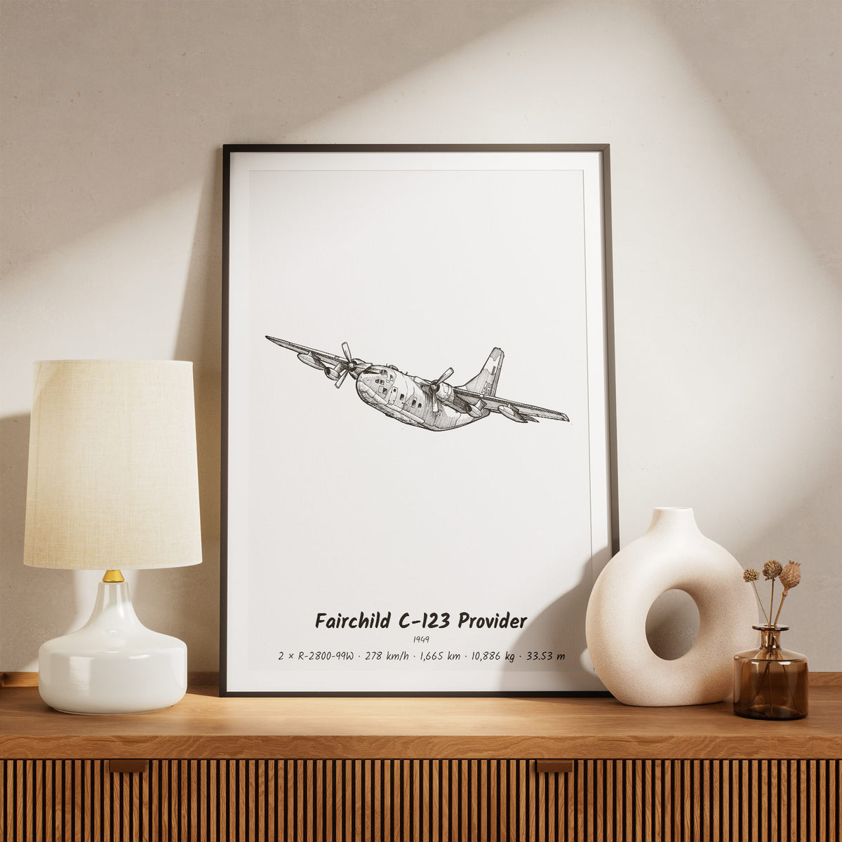Framed Fairchild C-123 Provider Print on a Shelf