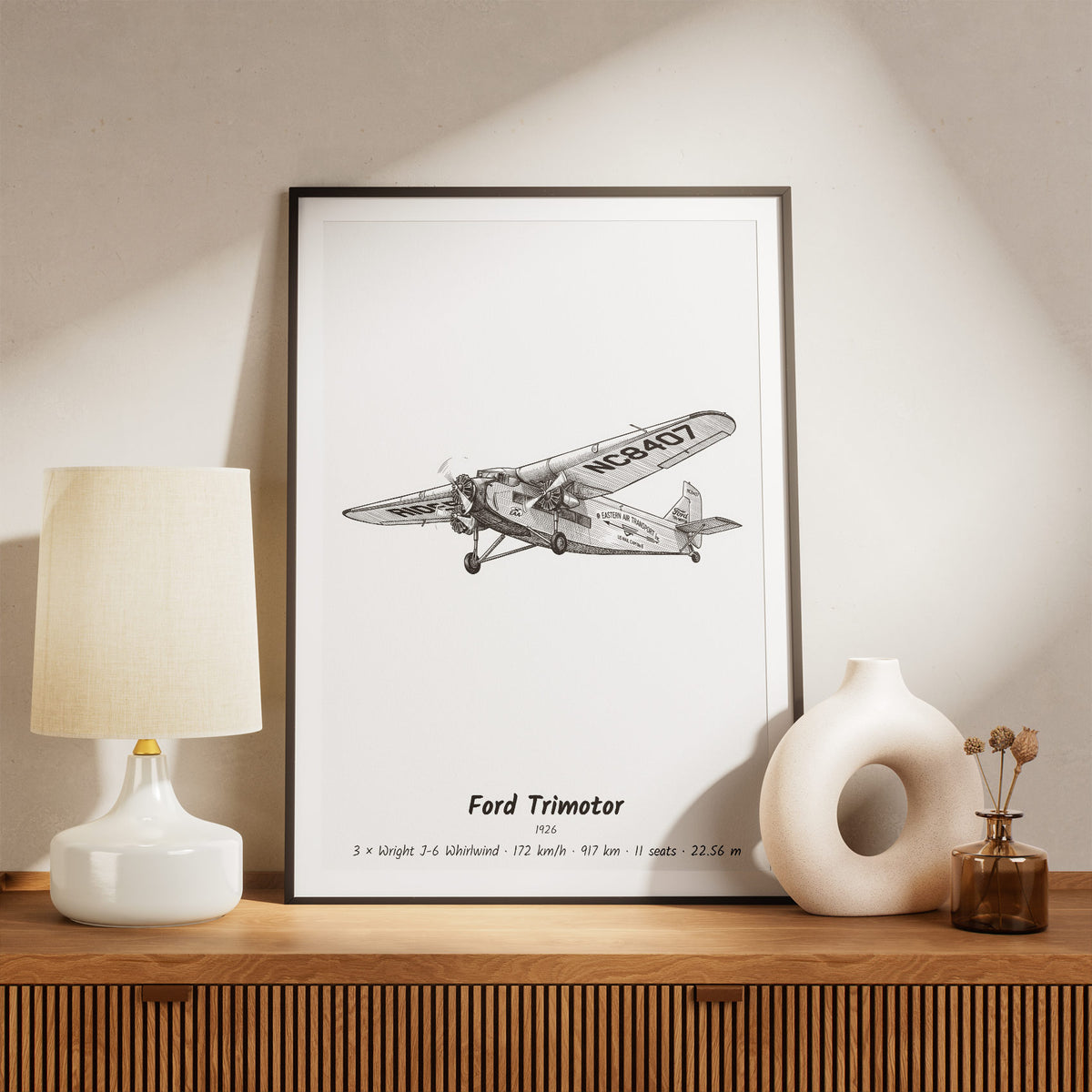 Framed Trimotor Print on a Shelf