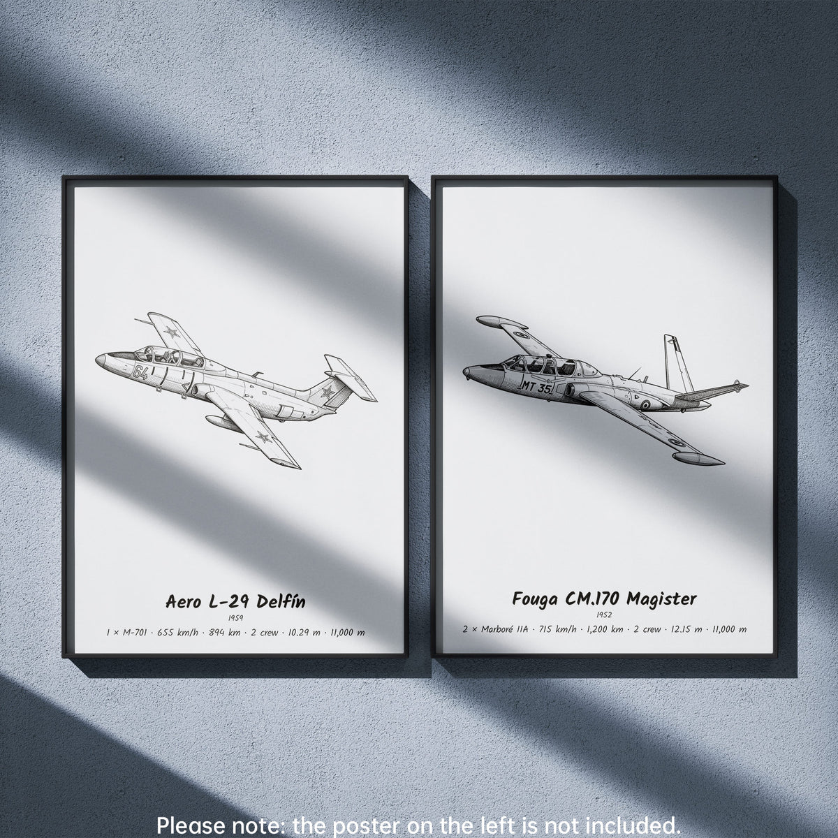 Fouga CM.170 Magister Wall Art Paired with Aero L-29 Delfín