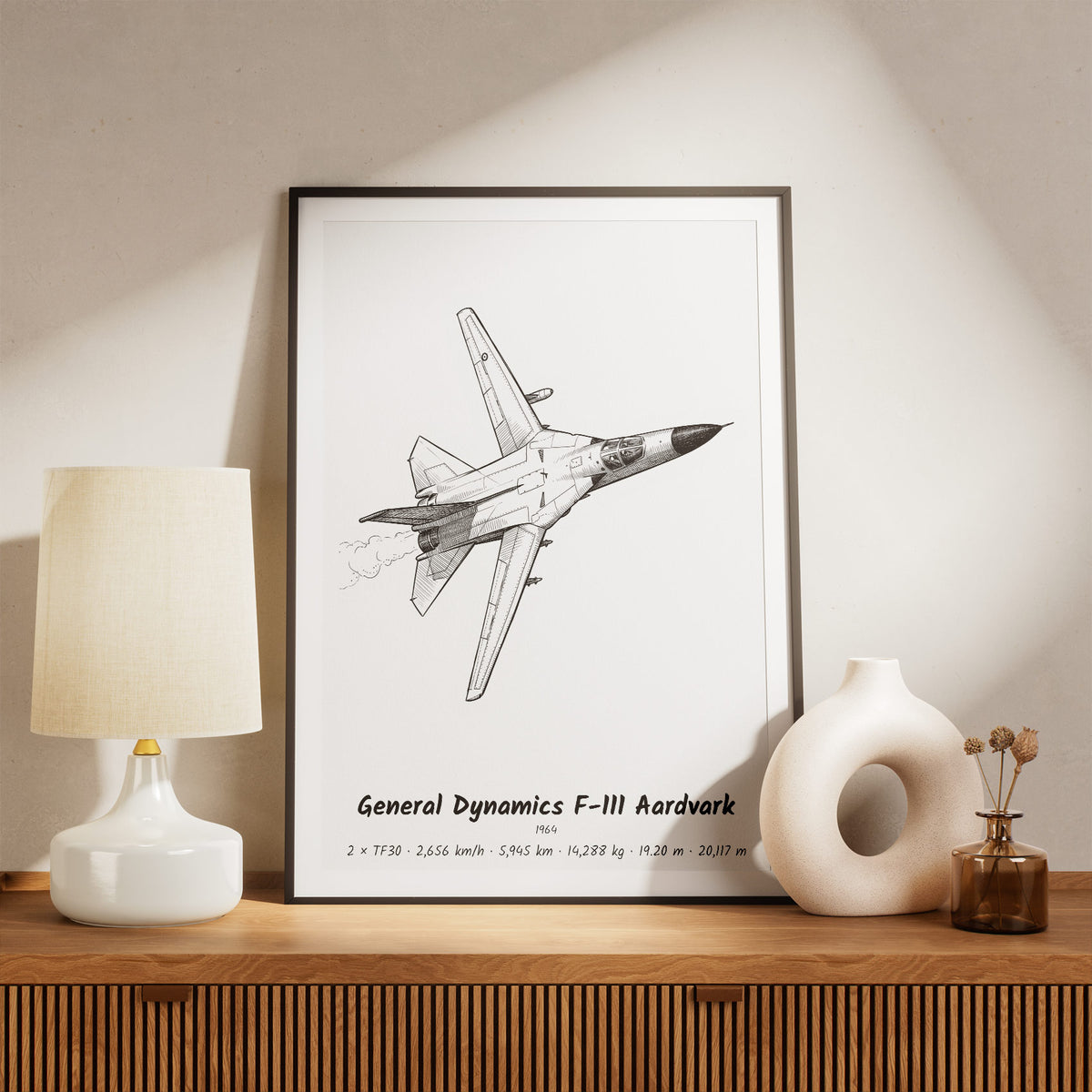 Framed General Dynamics F-111 Aardvark Print on a Shelf