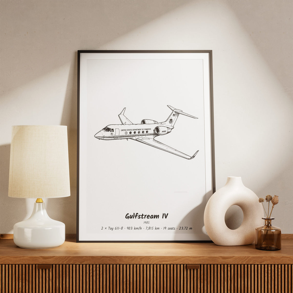 Framed Gulfstream IV Print on a Shelf