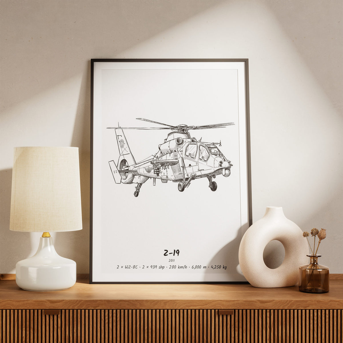 Framed Harbin Z-19 Print on a Shelf