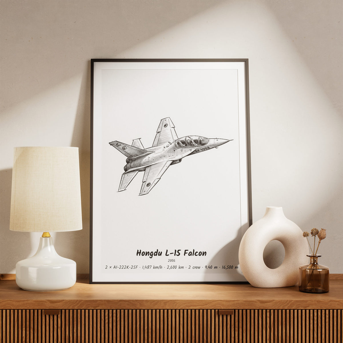 Framed Hongdu L-15 Falcon Print on a Shelf
