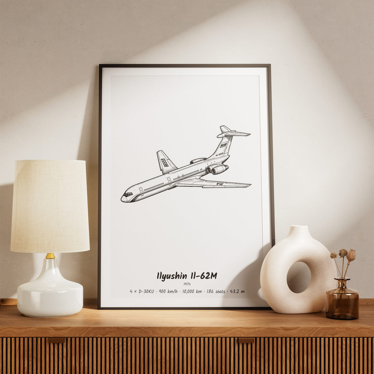 Framed Il-62M Print on a Shelf