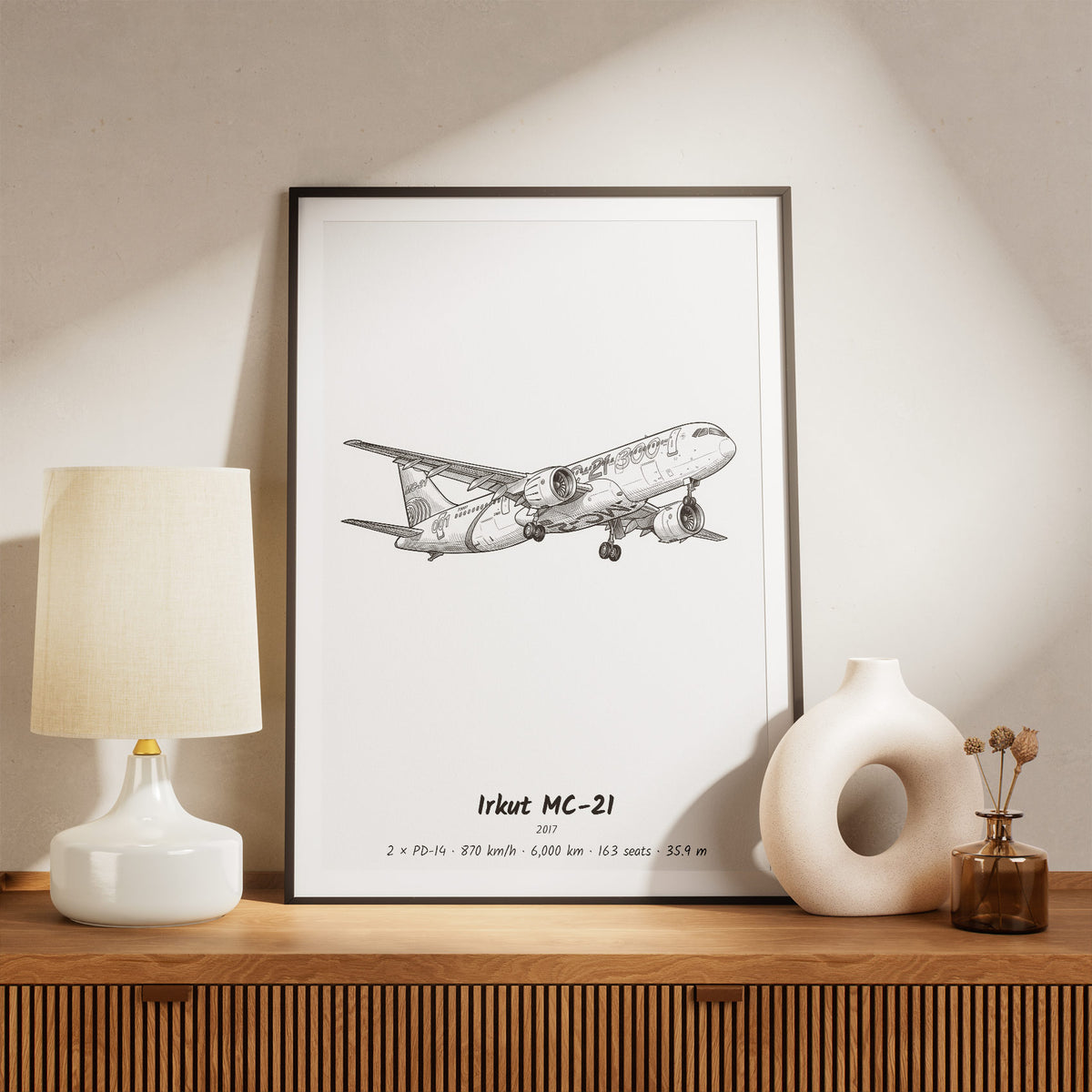 Framed MC-21 Print on a Shelf