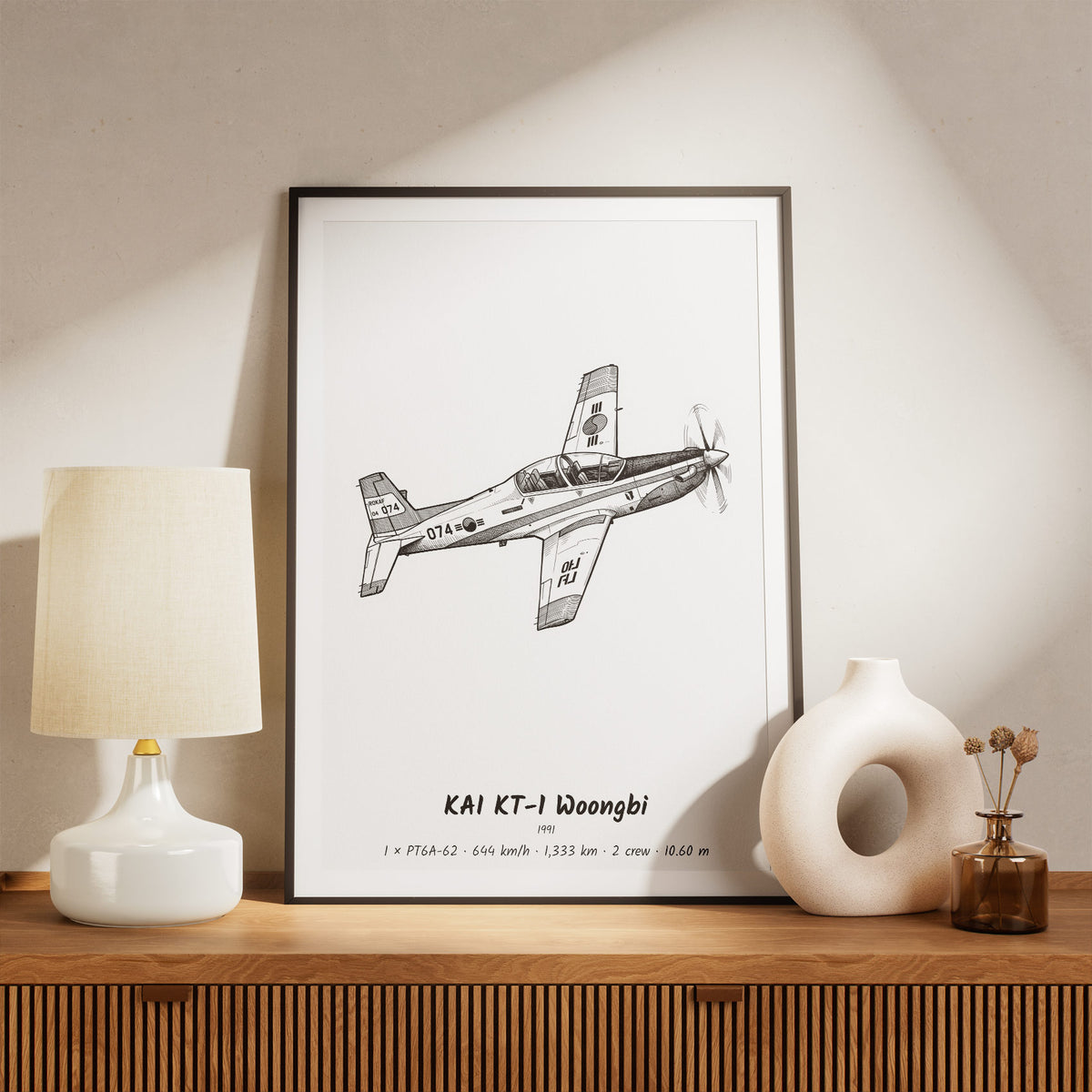 Framed KAI KT-1 Woongbi Print on a Shelf