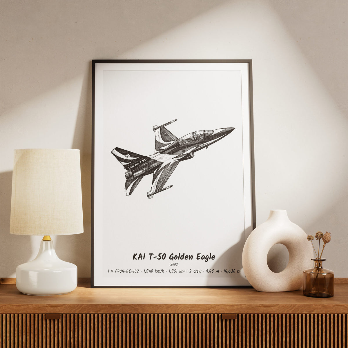 Framed KAI T-50 Golden Eagle Print on a Shelf