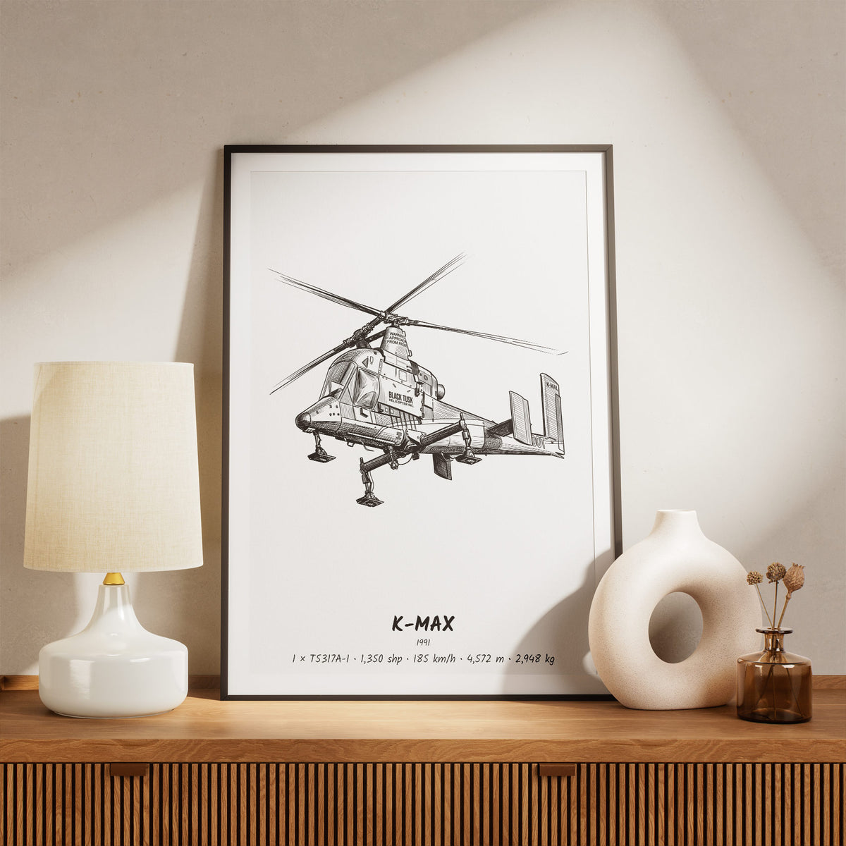 Framed Kaman K-MAX Print on a Shelf
