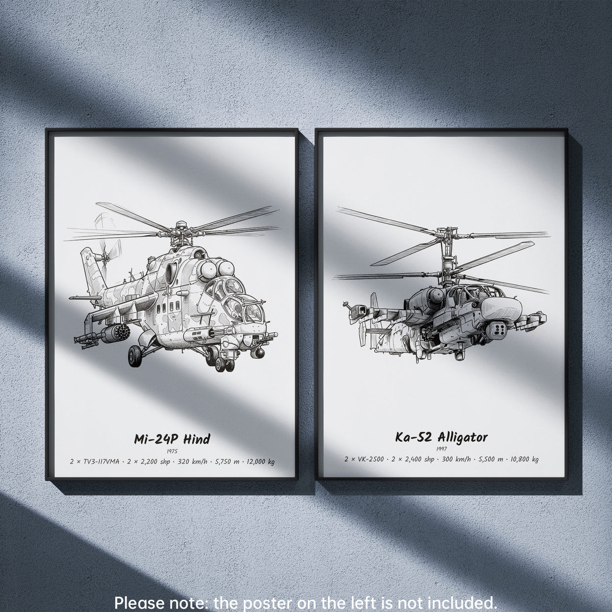 Ka-52 Alligator Wall Art Paired with Mi-24P Hind
