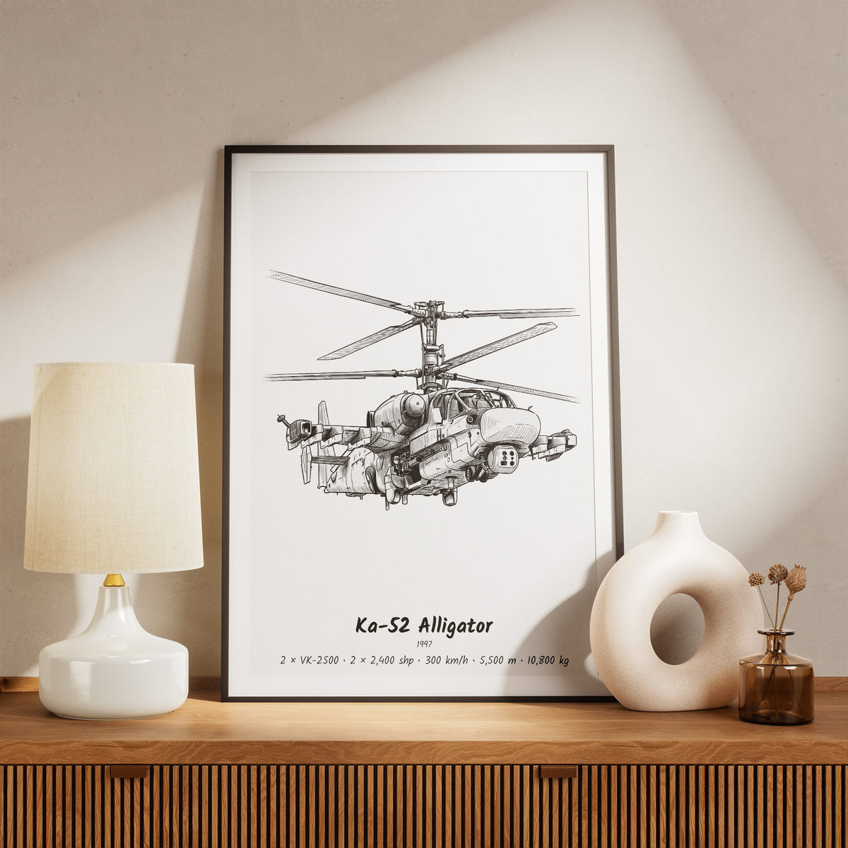 Framed Ka-52 Alligator Print on a Shelf
