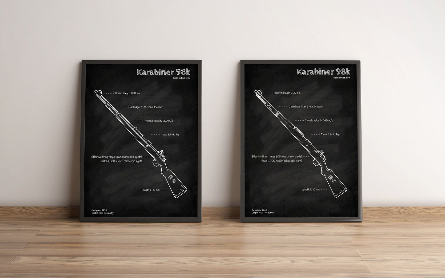 Kar98k rifle blueprint poster wall art