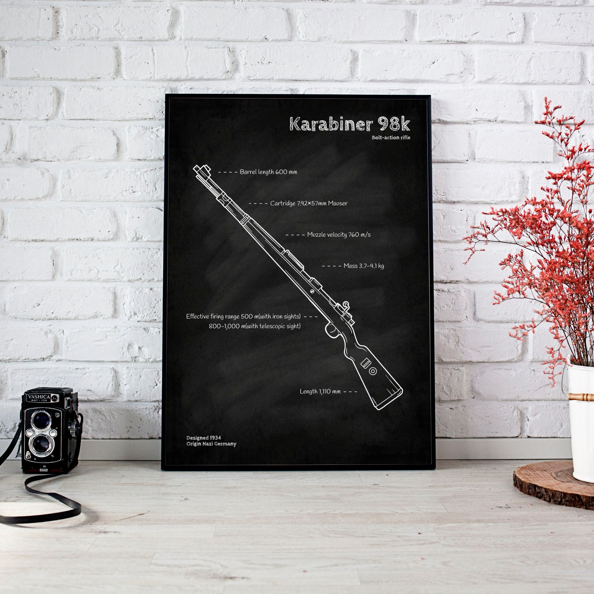 Kar98k rifle blueprint poster wall art