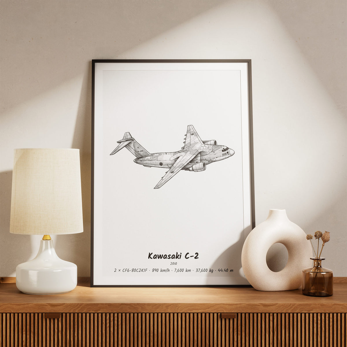 Framed Kawasaki C-2 Print on a Shelf