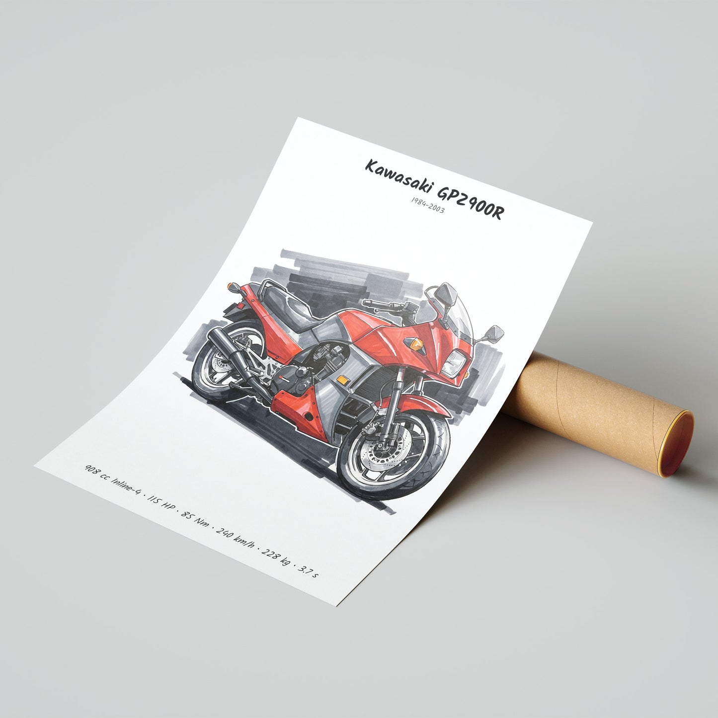 Kawasaki GPZ900R Motorcycle Poster