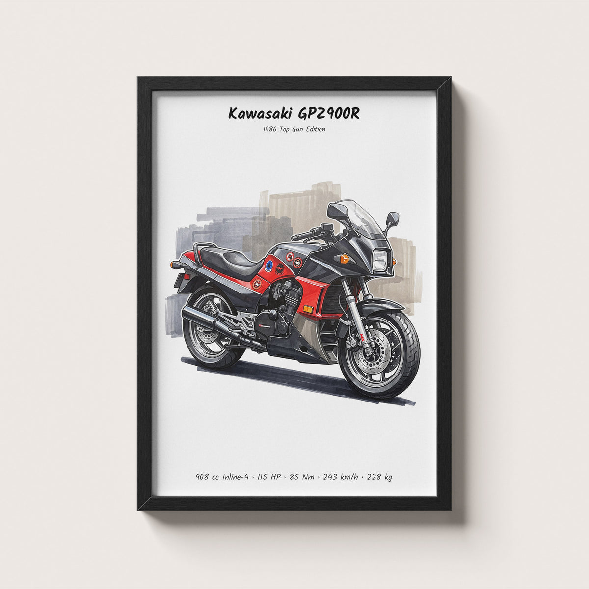 Kawasaki GPZ900R Top Gun Edition Wall Art