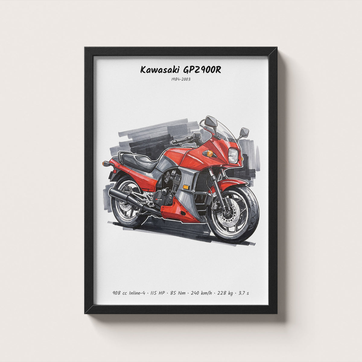 Kawasaki GPZ900R Motorcycle Art Print