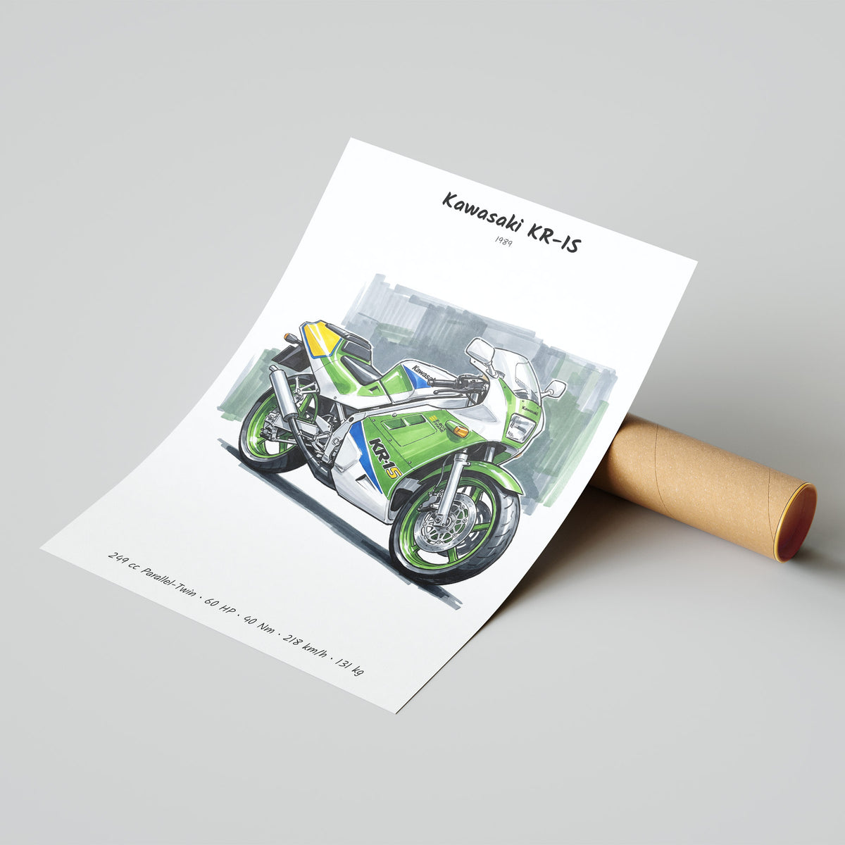 Kawasaki KR-1S Minimalist Motorcycle Poster