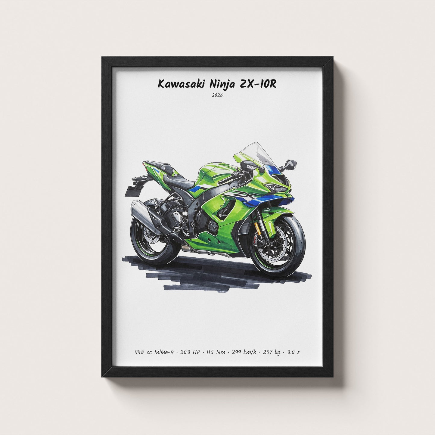 Kawasaki Ninja ZX-10R 2026 Minimalist Wall Art