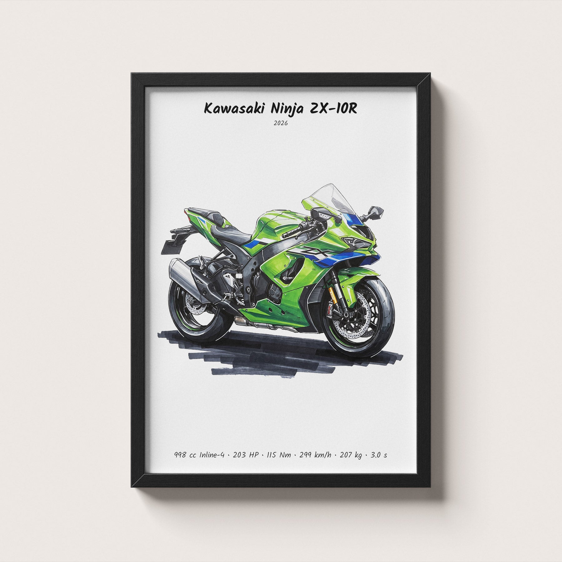 Kawasaki Ninja ZX-10R 2026 Minimalist Wall Art