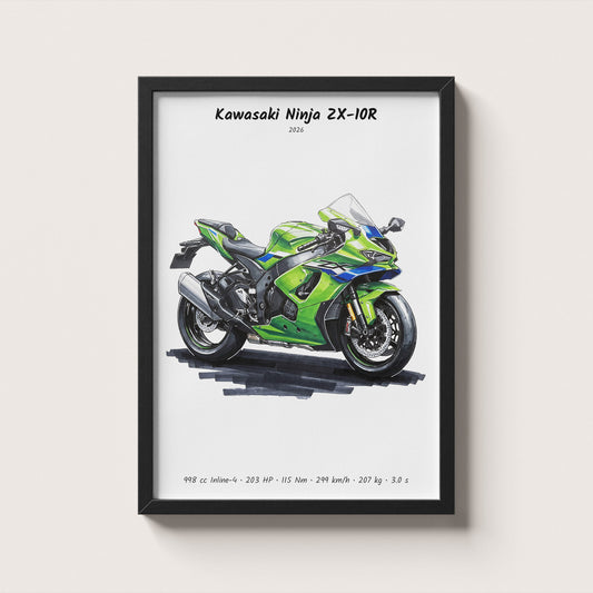 Kawasaki Ninja ZX-10R 2026 Minimalist Wall Art