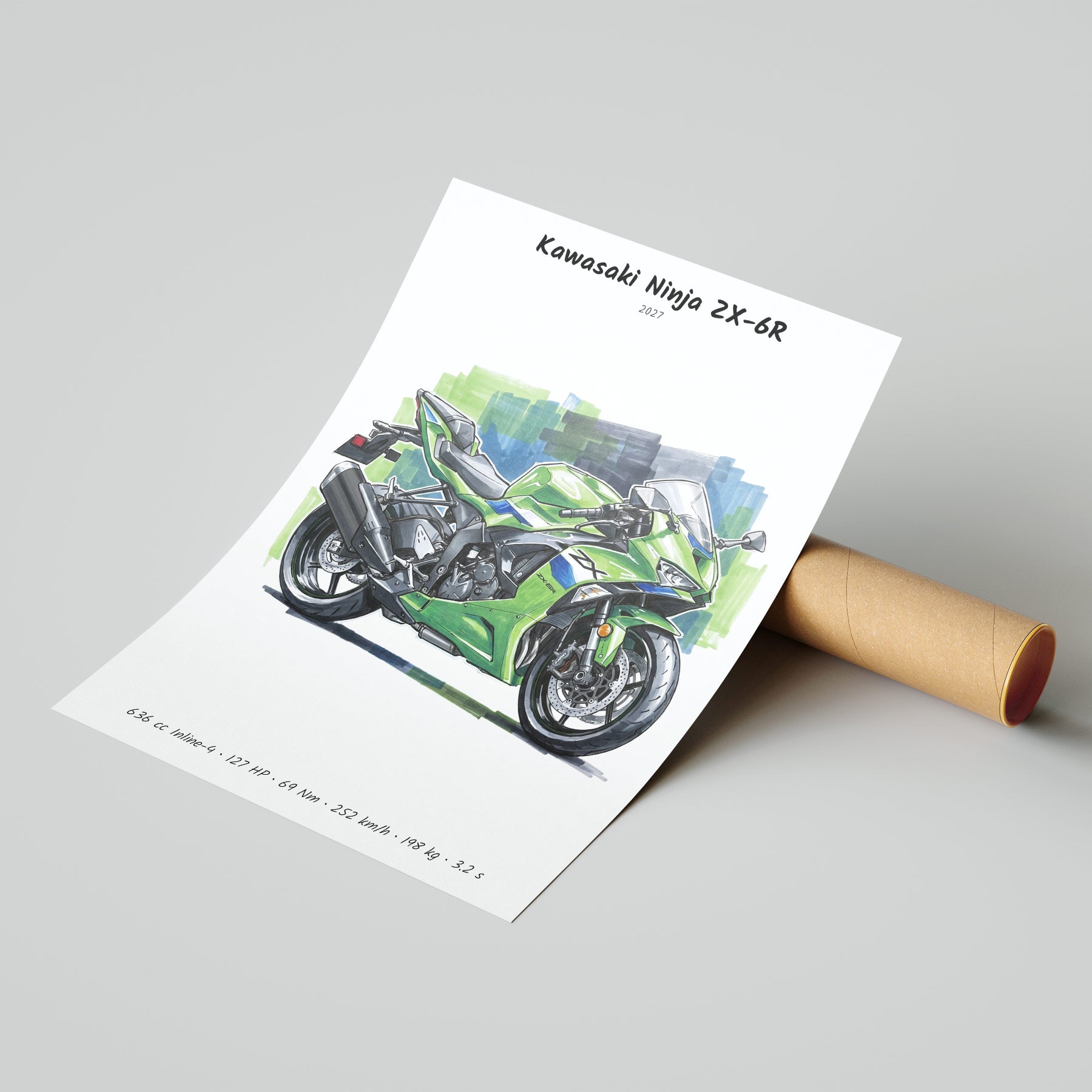 Kawasaki Ninja ZX-6R 2027 Wall Art | Minimalist Moto Print