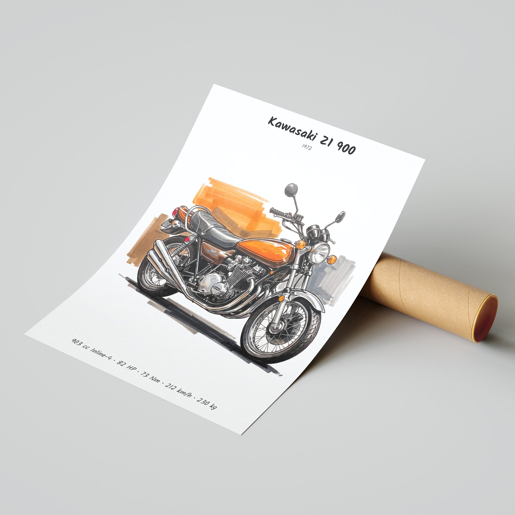 Kawasaki Z1 900 Minimalist Motorcycle Poster