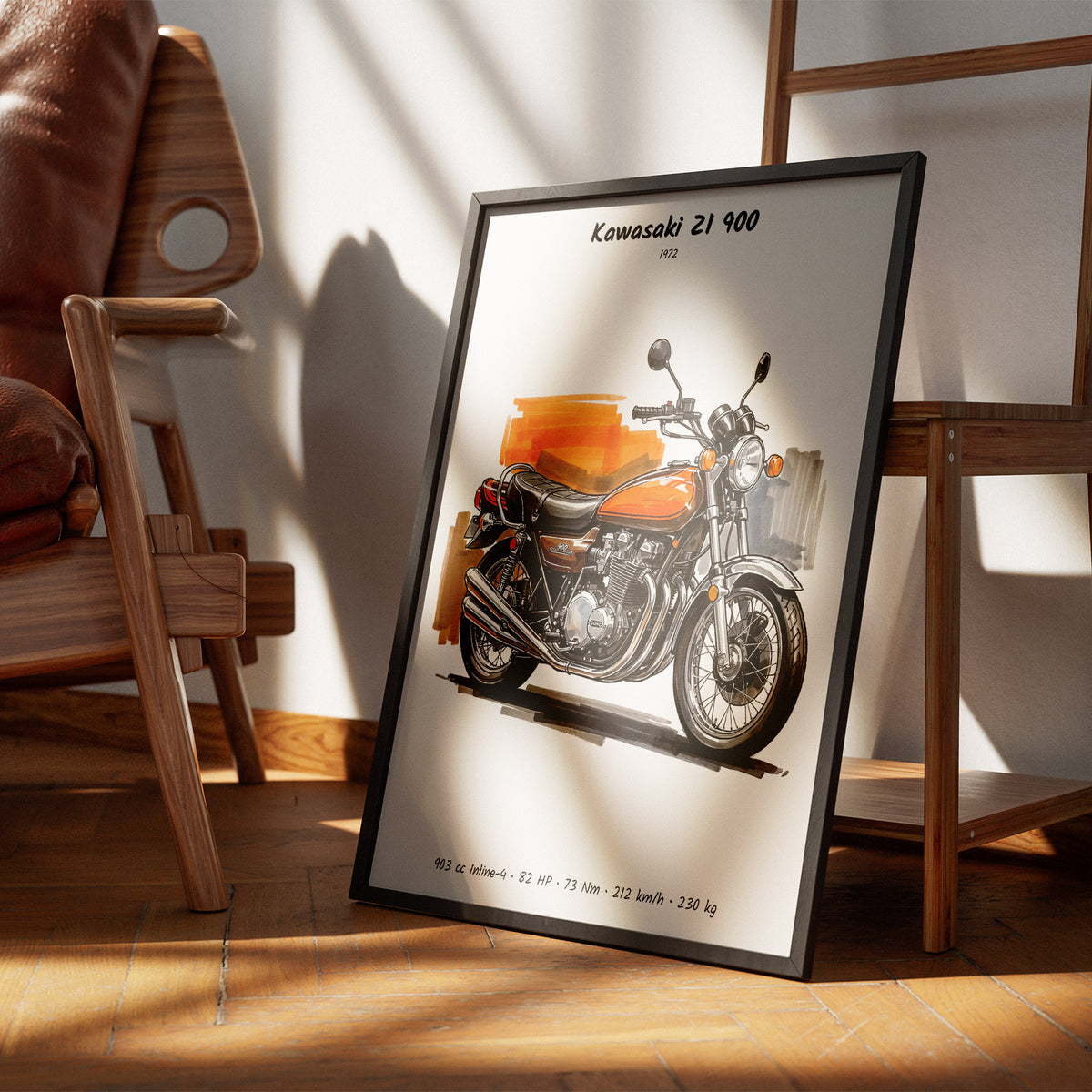 Kawasaki Z1 900 Minimalist Motorcycle Wall Art