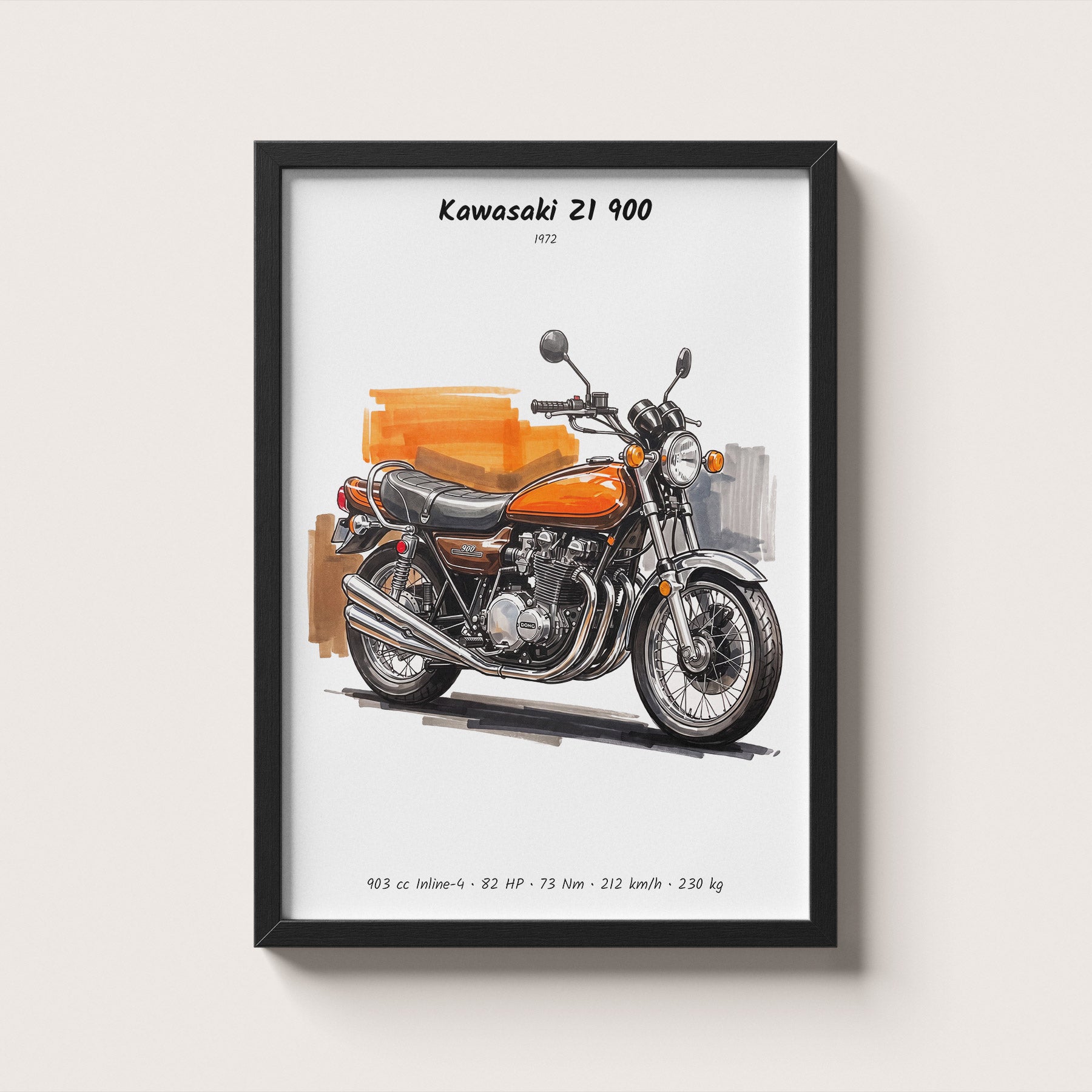 Kawasaki Z1 900 Minimalist Motorcycle Wall Art