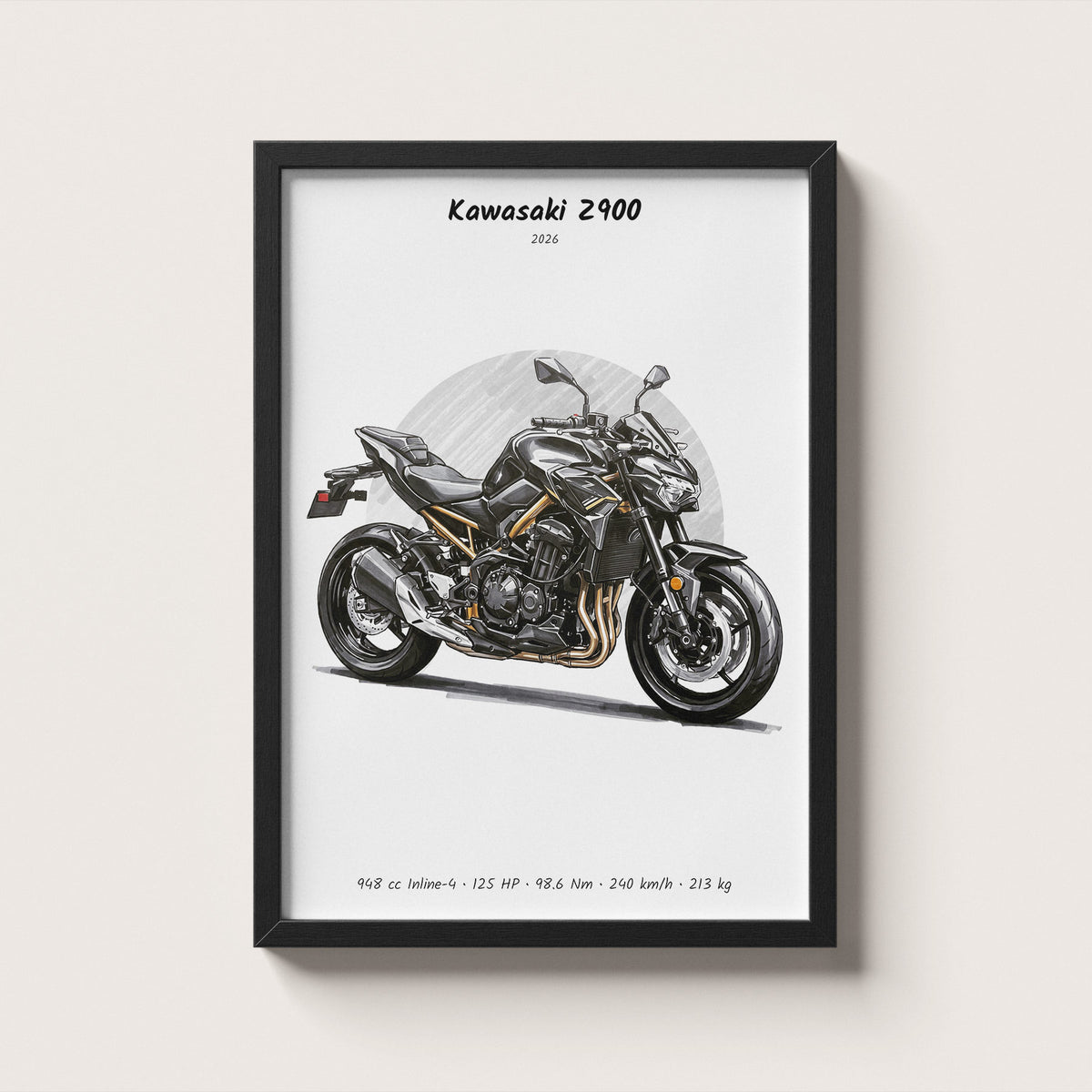 Kawasaki Z900 2026 Minimalist Motorcycle Wall Art