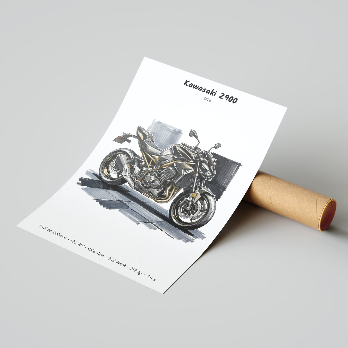 Kawasaki Z900 2026 Minimalist Motorcycle Poster